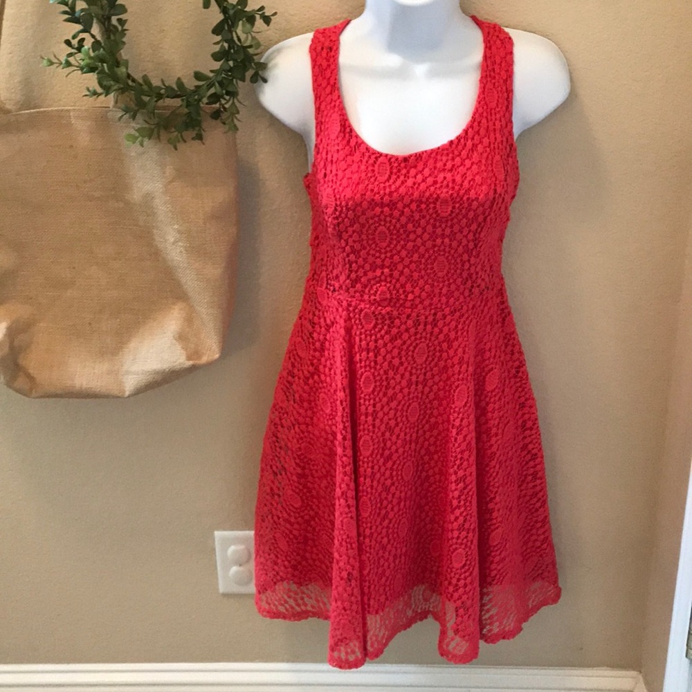 Bright orange red lace dress